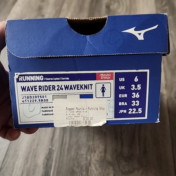 Mizuno Women s Wave Rider 24 Waveknit Running Shoe - Lunar Rock White 6 - Picture 10 of 10